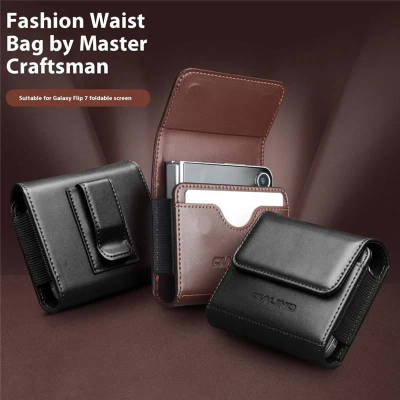 QIALINO Étui en cuir multifonction pour téléphones à clapet avec pochette de ceinture de rangement - Marron