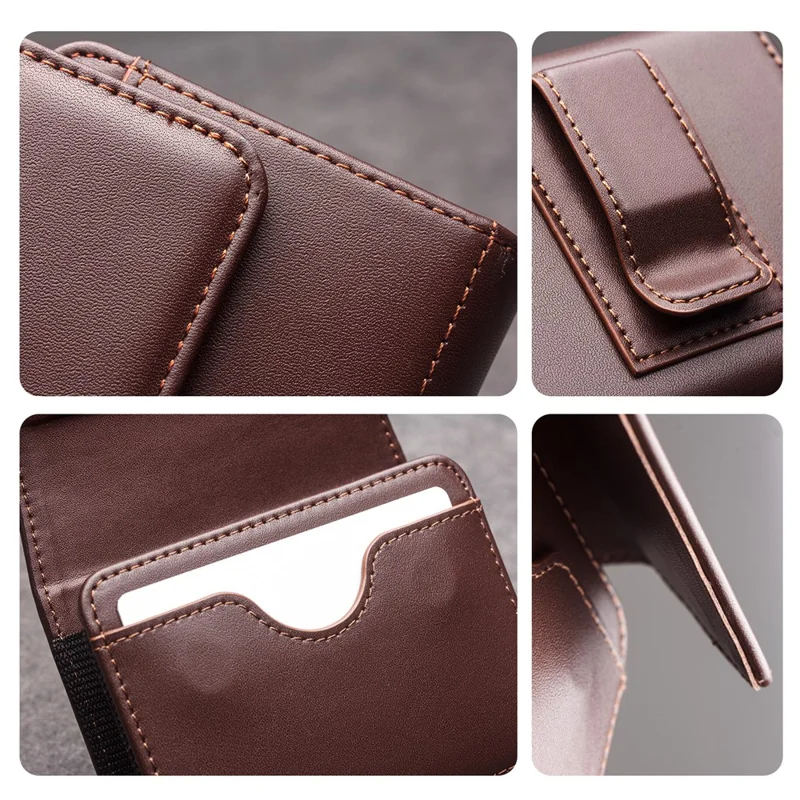 QIALINO Étui en cuir multifonction pour téléphones à clapet avec pochette de ceinture de rangement - Marron