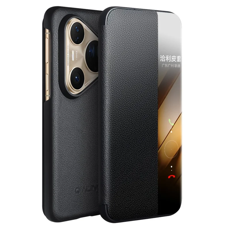 QIALINO Para Huawei Pura 80 Pro / 80 Pro+ Funda con Ventana de Visualización Abatible de Cuero Auténtico de Vaca, Funda Delgada para Teléfono