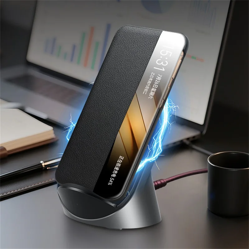 QIALINO Para Huawei Pura 80 Pro / 80 Pro+ Funda con Ventana de Visualización Abatible de Cuero Auténtico de Vaca, Funda Delgada para Teléfono