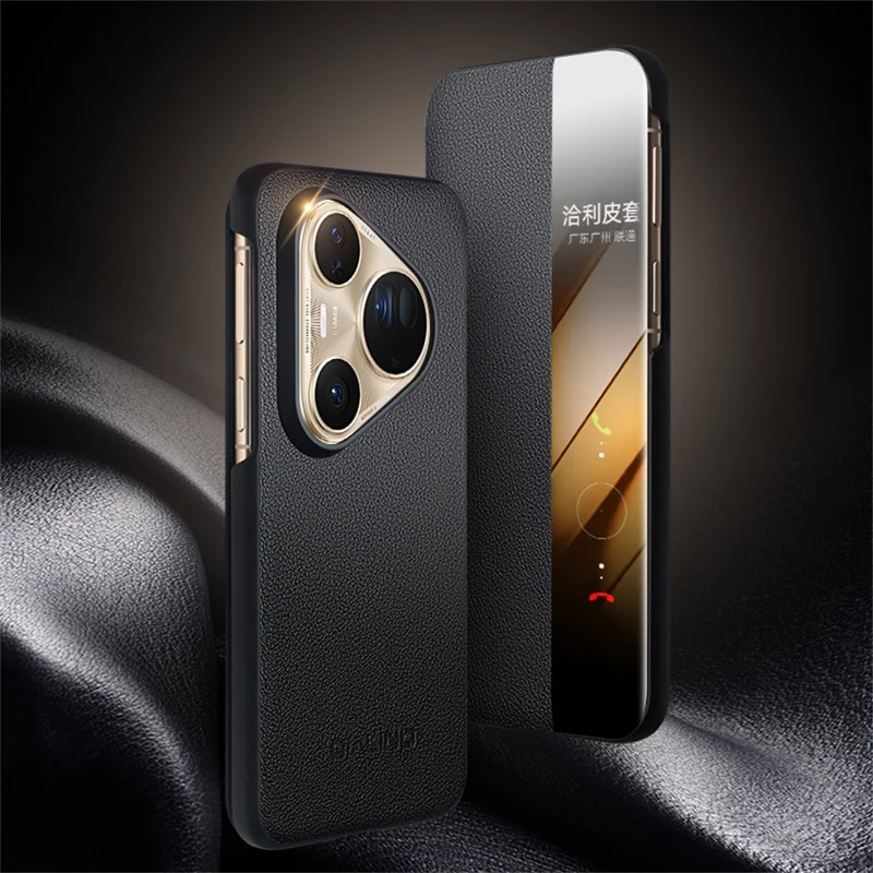 QIALINO Para Huawei Pura 80 Pro / 80 Pro+ Funda con Ventana de Visualización Abatible de Cuero Auténtico de Vaca, Funda Delgada para Teléfono