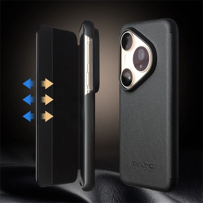 QIALINO Para Huawei Pura 80 Pro / 80 Pro+ Funda con Ventana de Visualización Abatible de Cuero Auténtico de Vaca, Funda Delgada para Teléfono