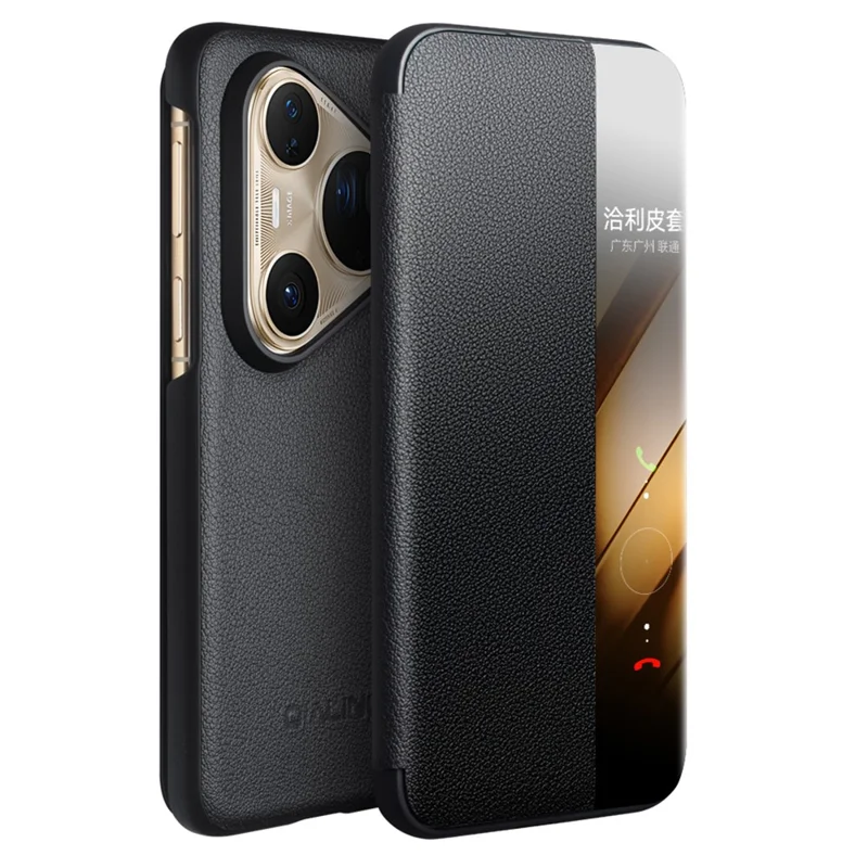 QIALINO For Huawei Pura 80 Case View Window Flip Genuine Cow Leather Slim Phone Cover