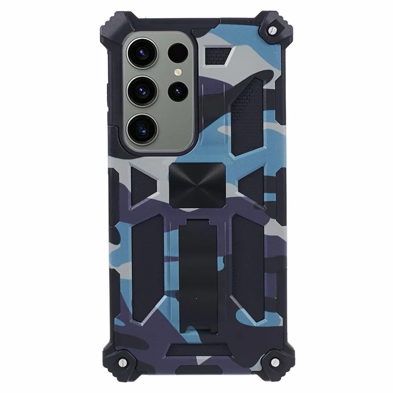 For Samsung Galaxy S25 Ultra Case Kickstand PC + TPU Camouflage Military Grade Phone Cover - Navy Blue
