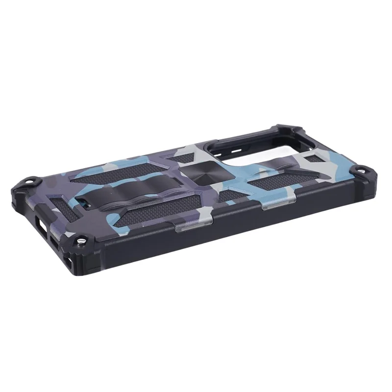 For Samsung Galaxy S25 Ultra Case Kickstand PC + TPU Camouflage Military Grade Phone Cover - Navy Blue