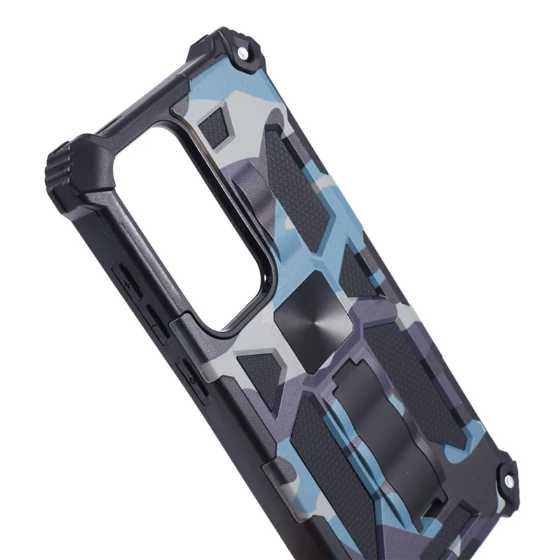 For Samsung Galaxy S25 Ultra Case Kickstand PC + TPU Camouflage Military Grade Phone Cover - Navy Blue