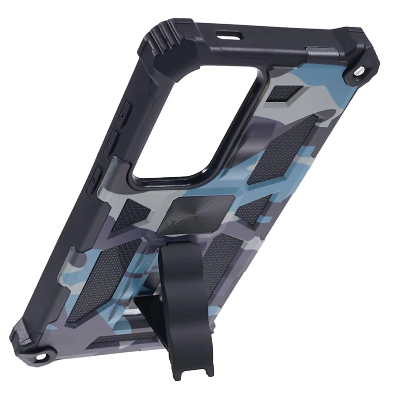 For Samsung Galaxy S25 Ultra Case Kickstand PC + TPU Camouflage Military Grade Phone Cover - Navy Blue