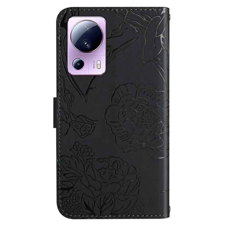 Per Xiaomi 12 Lite NE 5G HT03 Fiori di Farfalla Impronta Fiodi Flip Cover Del Telefono Coppa Per la Pelle Pulla Chiusa Magnetica Chiusa Magnetic - Nero
