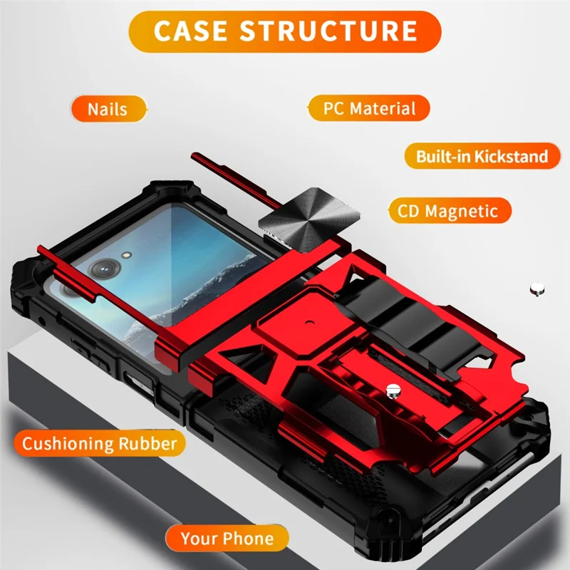 For Motorola Razr 40 Ultra 5G Phone Case Kickstand Drop Protection PC + TPU Back Cover - Red