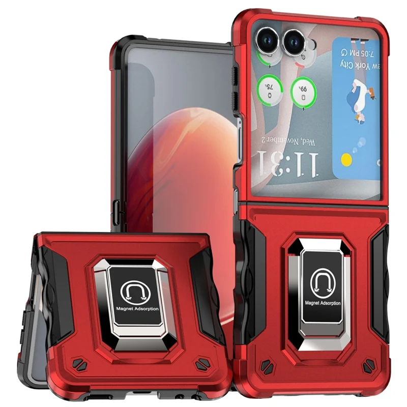 For Samsung Galaxy Z Flip7 5G Case Hidden Kickstand PC + TPU Shockproof Phone Cover - Red
