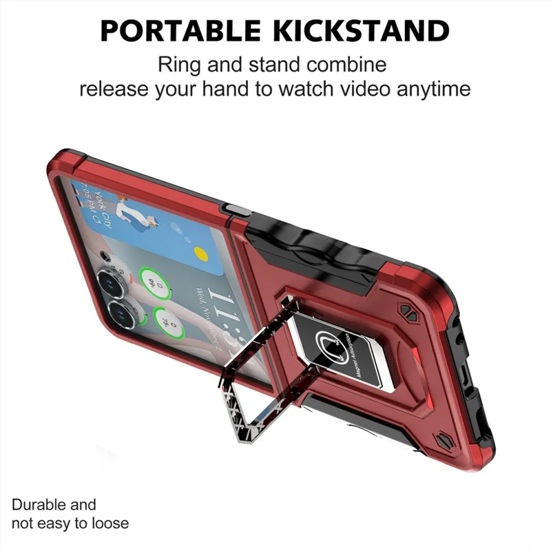 For Samsung Galaxy Z Flip7 5G Case Hidden Kickstand PC + TPU Shockproof Phone Cover - Red