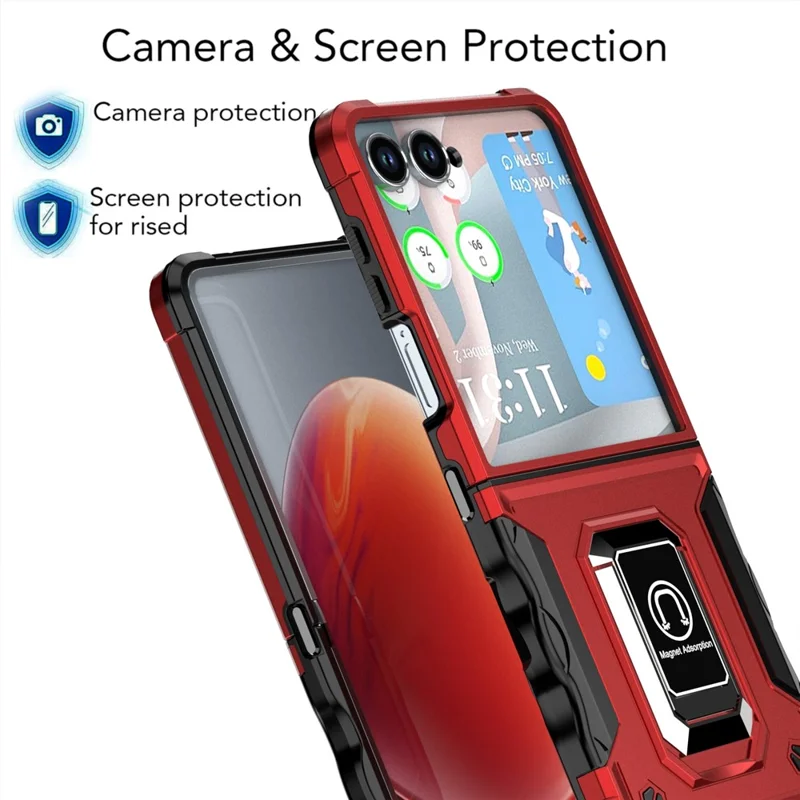 For Samsung Galaxy Z Flip7 5G Case Hidden Kickstand PC + TPU Shockproof Phone Cover - Red