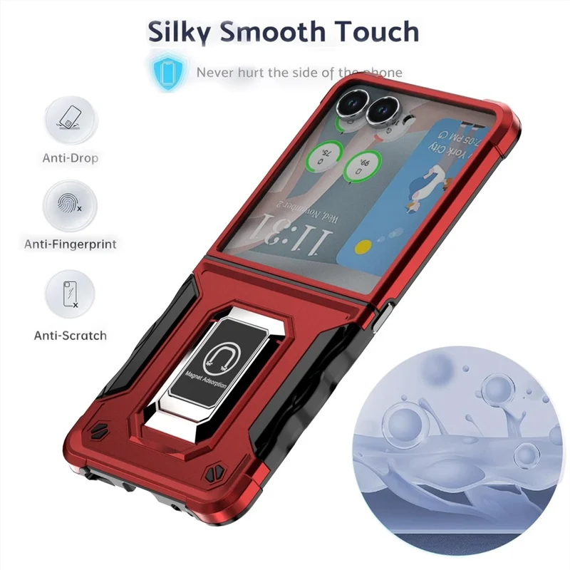 For Samsung Galaxy Z Flip7 5G Case Hidden Kickstand PC + TPU Shockproof Phone Cover - Red