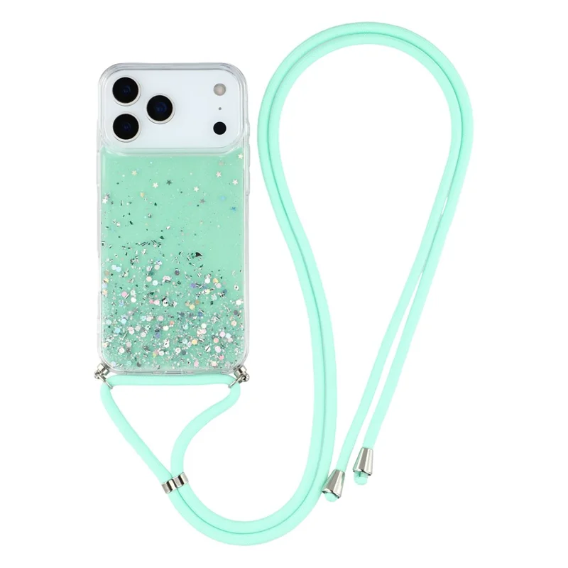For iPhone 17 Pro Case Cute Bling TPU Epoxy Phone Cover with Lanyard - Green