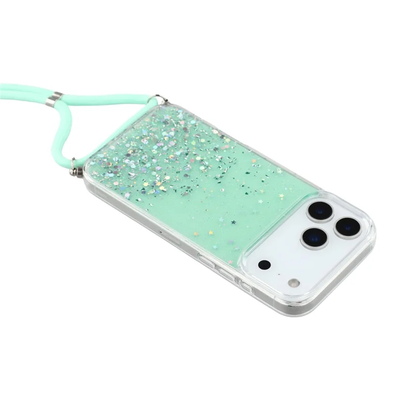 For iPhone 17 Pro Case Cute Bling TPU Epoxy Phone Cover with Lanyard - Green