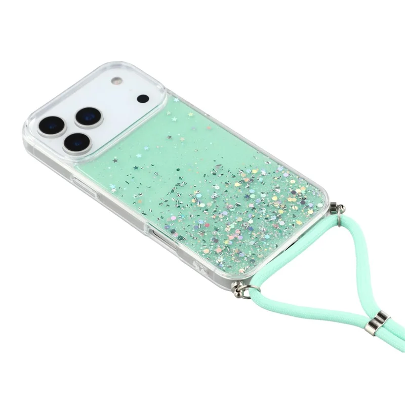For iPhone 17 Pro Max Case Cute Bling TPU Epoxy Phone Cover with Lanyard - Green