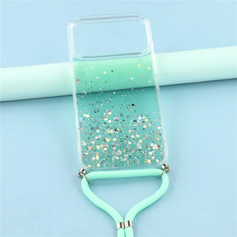 For iPhone 17 Pro Max Case Cute Bling TPU Epoxy Phone Cover with Lanyard - Green