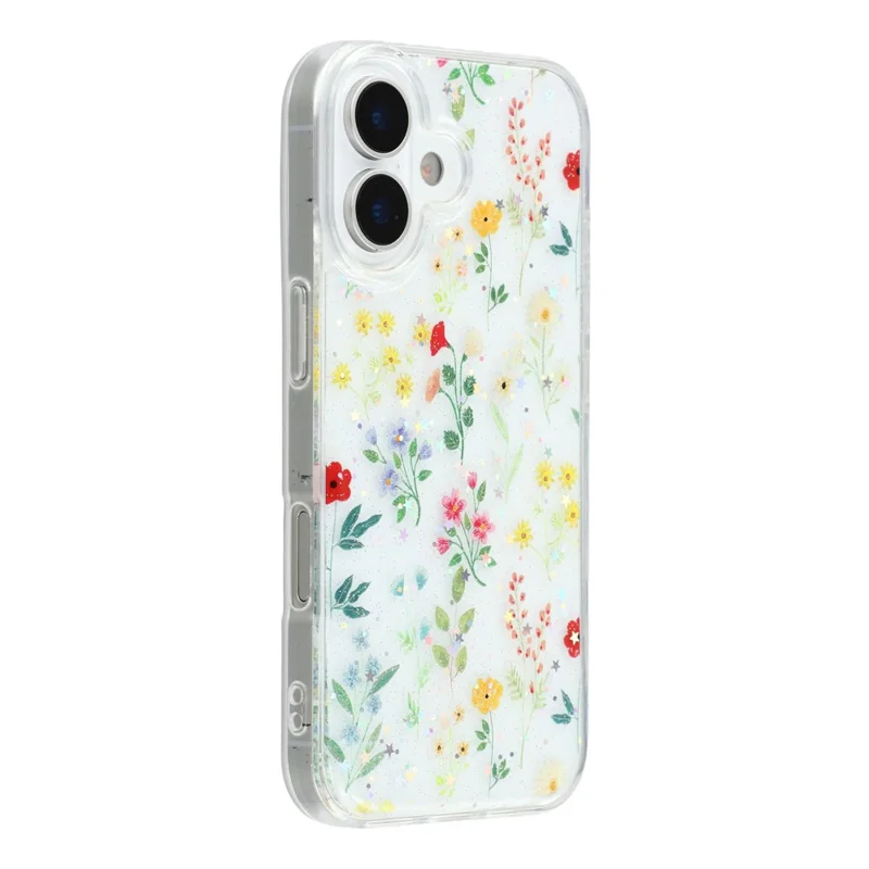 For iPhone 17 Case Glitter Flower Epoxy Shockproof Phone Cover - Style C