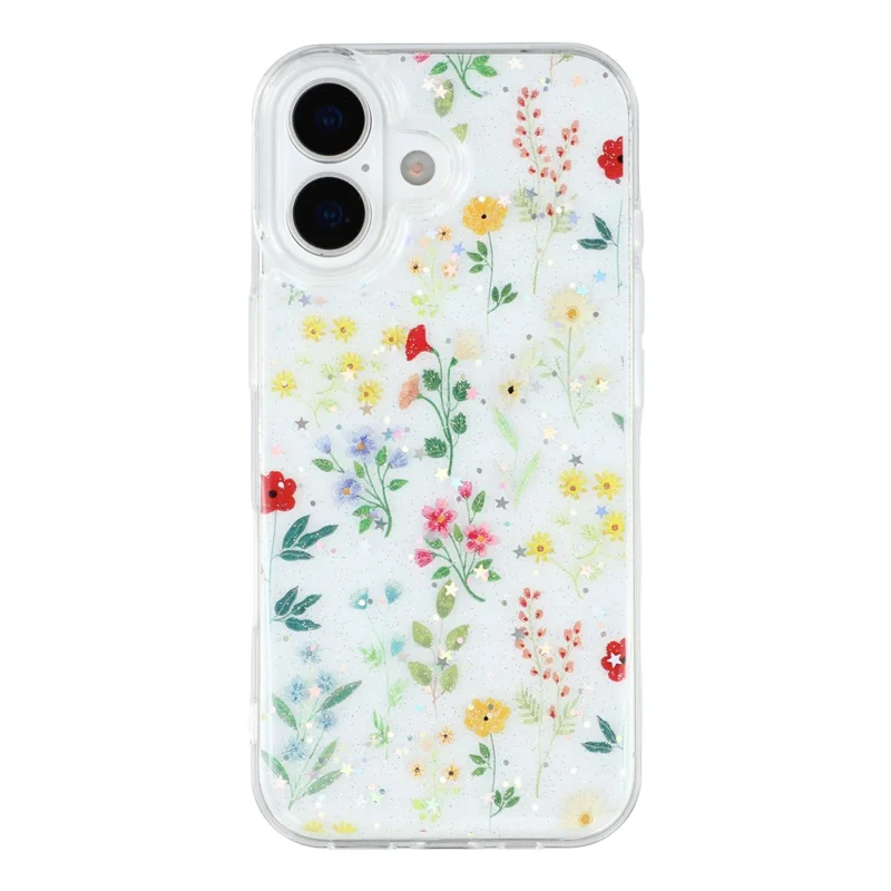 For iPhone 17 Case Glitter Flower Epoxy Shockproof Phone Cover - Style C
