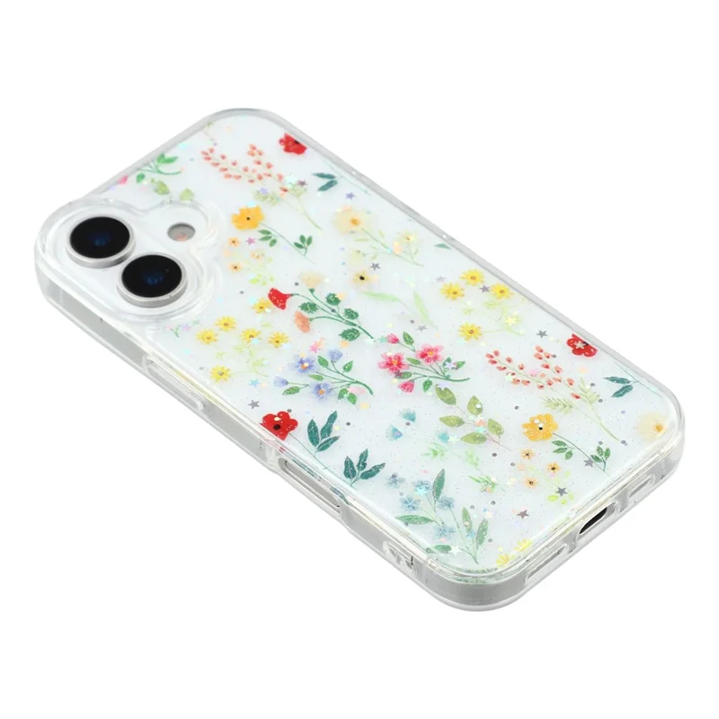 For iPhone 17 Case Glitter Flower Epoxy Shockproof Phone Cover - Style C