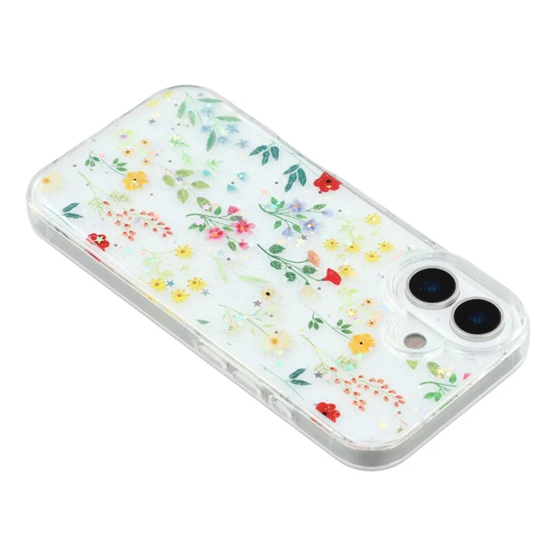 For iPhone 17 Case Glitter Flower Epoxy Shockproof Phone Cover - Style C