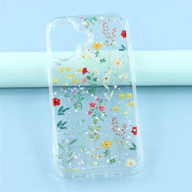 For iPhone 17 Case Glitter Flower Epoxy Shockproof Phone Cover - Style C