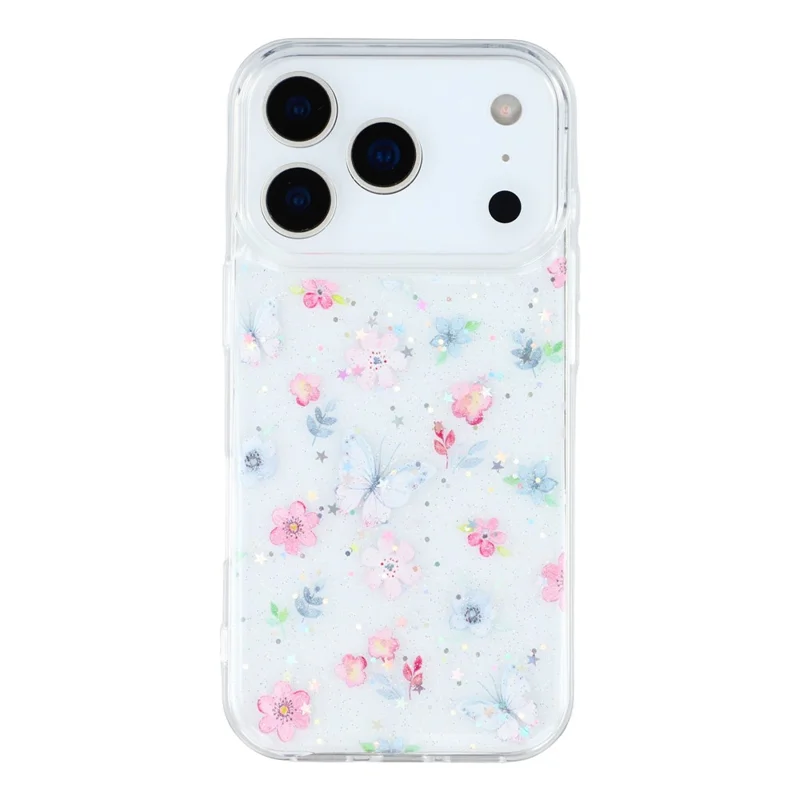 For iPhone 17 Pro Case Glitter Flower Epoxy Shockproof Phone Cover - Style D