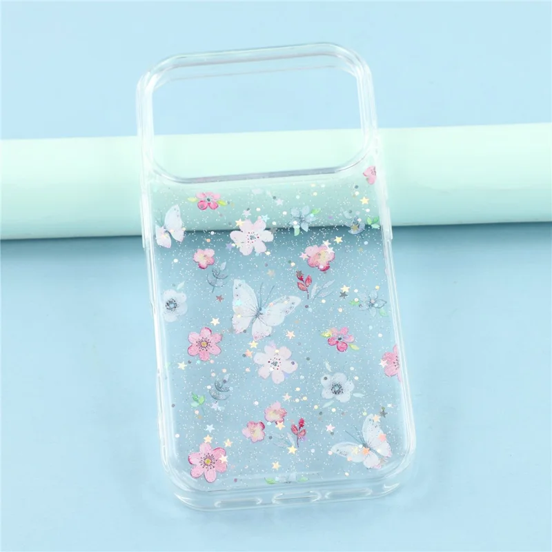 For iPhone 17 Pro Max Case Glitter Flower Epoxy Shockproof Phone Cover - Style D