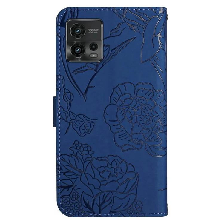 Для Motorola Moto G72 4G HT03 Отпечатанные на Бабочке Цветы Ударные Кошельки с Кожа - Синий