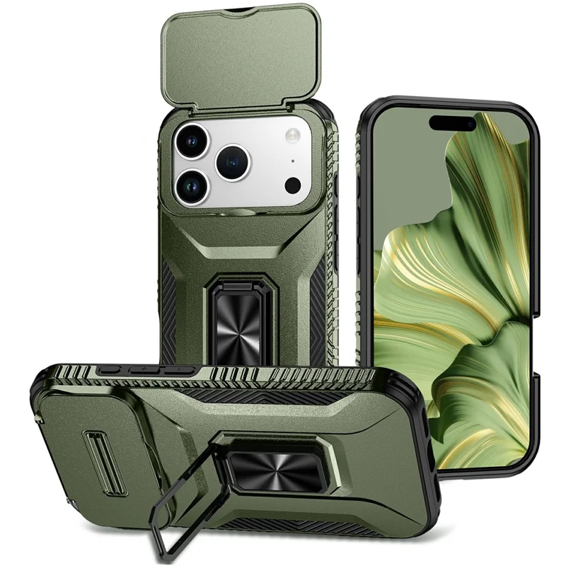 For iPhone 17 Pro Case Camshield Kickstand TPU + PC Anti-Slip Phone Cover - Green