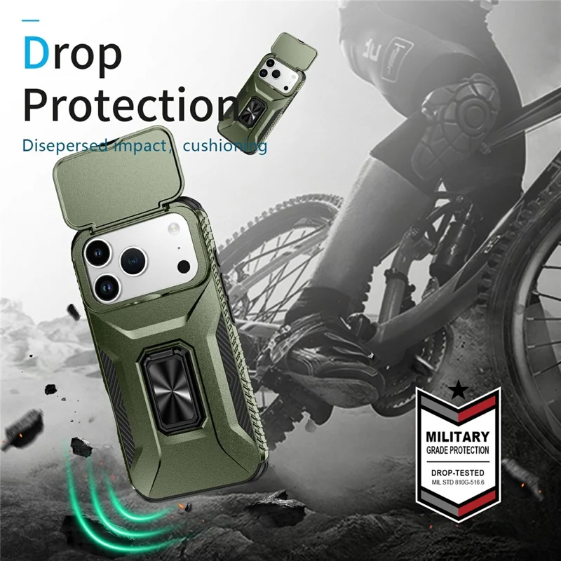 For iPhone 17 Pro Case Camshield Kickstand TPU + PC Anti-Slip Phone Cover - Green