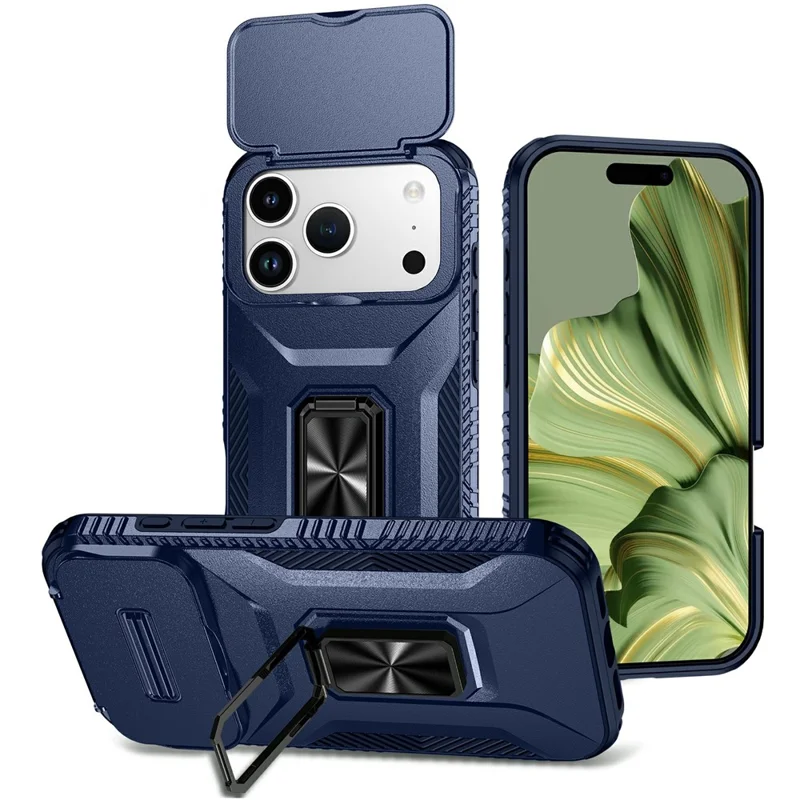 For iPhone 17 Pro Case Camshield Kickstand TPU + PC Anti-Slip Phone Cover - Blue