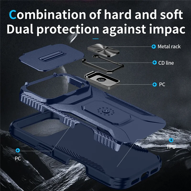 For iPhone 17 Pro Case Camshield Kickstand TPU + PC Anti-Slip Phone Cover - Blue