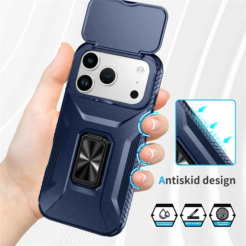 For iPhone 17 Pro Case Camshield Kickstand TPU + PC Anti-Slip Phone Cover - Blue