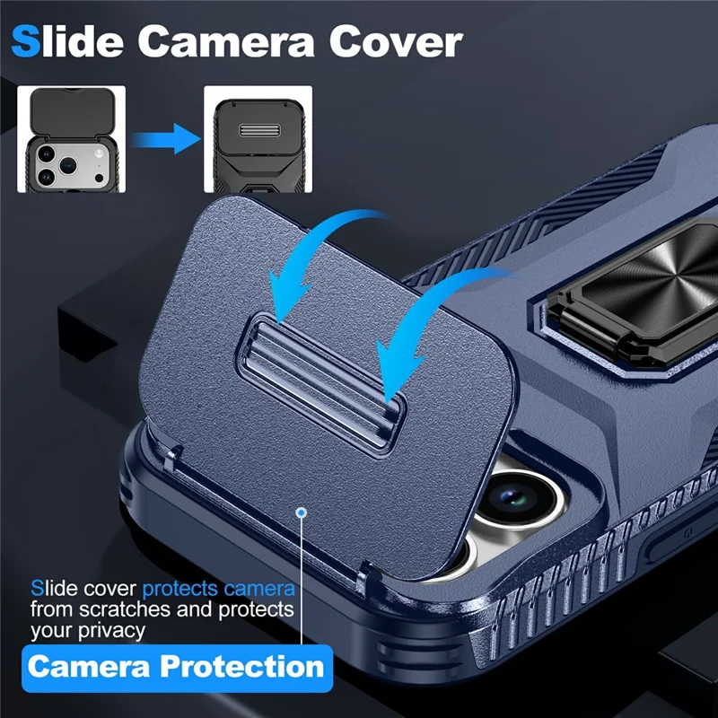 For iPhone 17 Pro Case Camshield Kickstand TPU + PC Anti-Slip Phone Cover - Blue