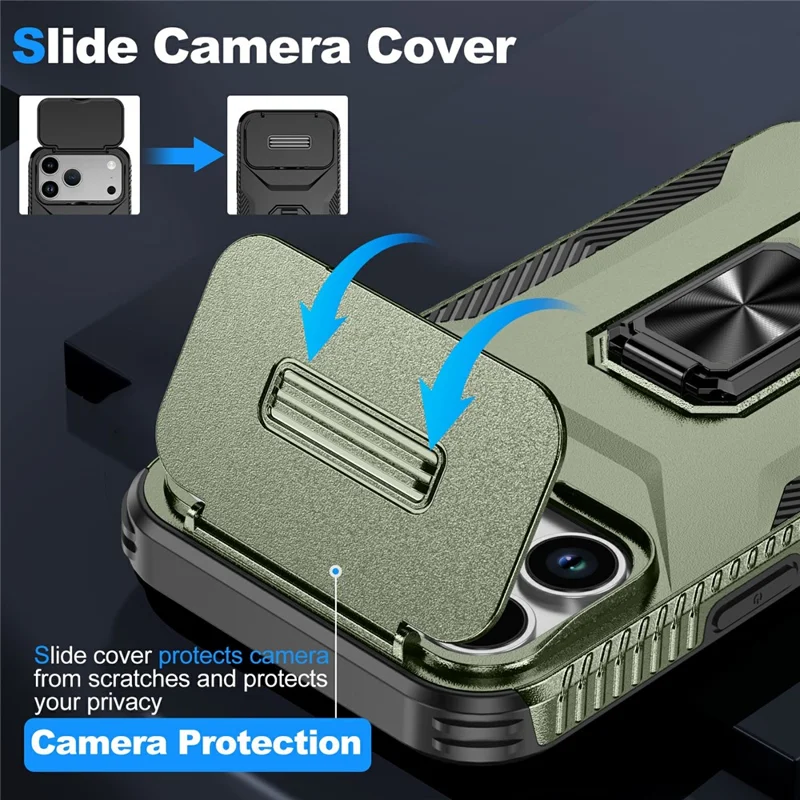 For iPhone 17 Pro Max Case Camshield Kickstand TPU + PC Anti-Slip Phone Cover - Green