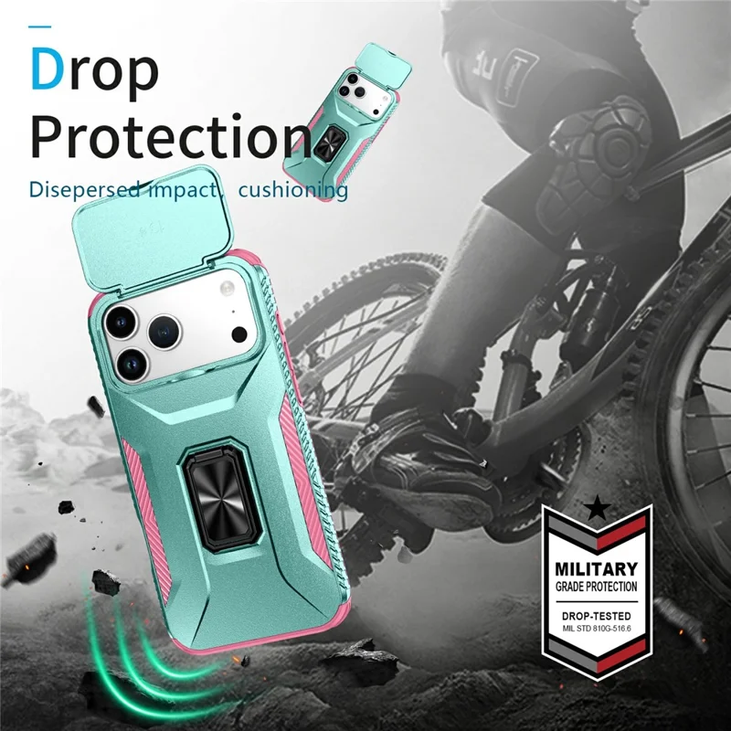 For iPhone 17 Pro Max Case Camshield Kickstand TPU + PC Anti-Slip Phone Cover - Green / Pink