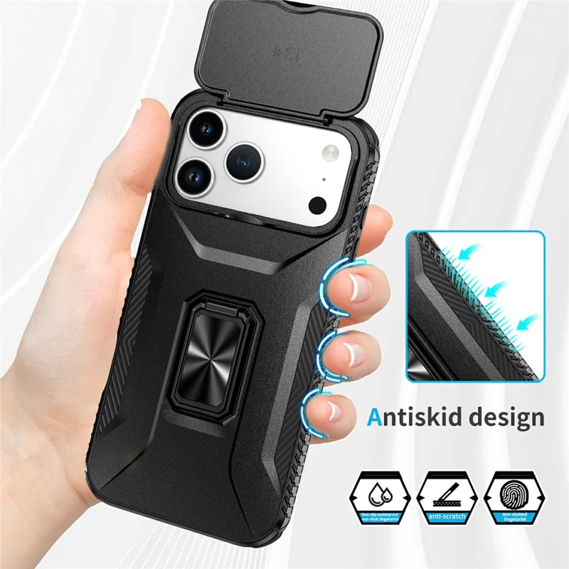 For iPhone 17 Pro Max Case Camshield Kickstand TPU + PC Anti-Slip Phone Cover - Black