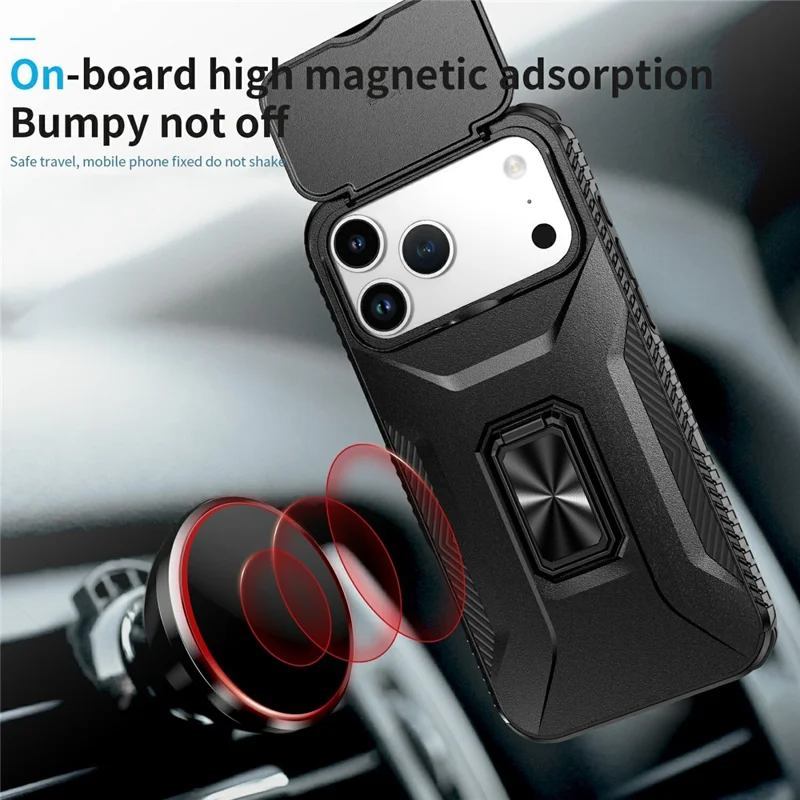 For iPhone 17 Pro Max Case Camshield Kickstand TPU + PC Anti-Slip Phone Cover - Black