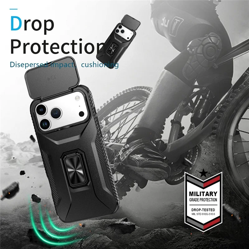 For iPhone 17 Pro Max Case Camshield Kickstand TPU + PC Anti-Slip Phone Cover - Black