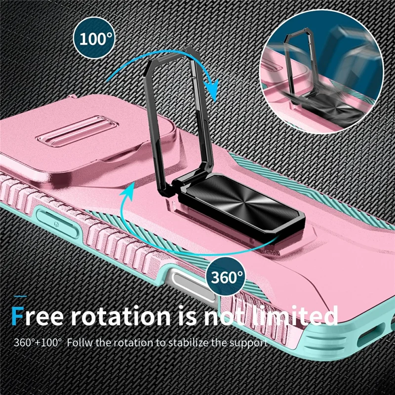 For iPhone 17 Pro Max Case Camshield Kickstand TPU + PC Anti-Slip Phone Cover - Pink / Green