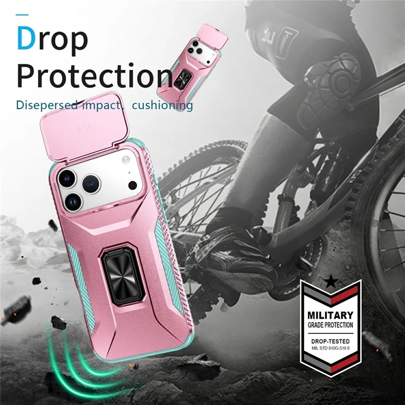 For iPhone 17 Pro Max Case Camshield Kickstand TPU + PC Anti-Slip Phone Cover - Pink / Green