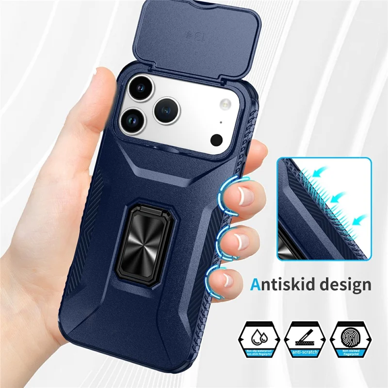 For iPhone 17 Pro Max Case Camshield Kickstand TPU + PC Anti-Slip Phone Cover - Blue