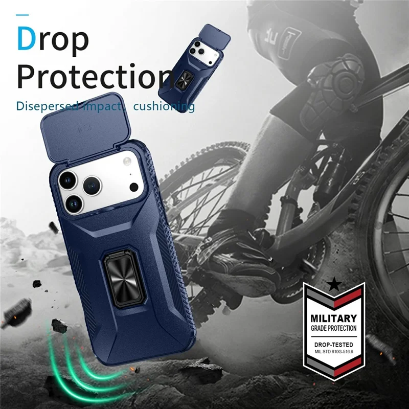 For iPhone 17 Pro Max Case Camshield Kickstand TPU + PC Anti-Slip Phone Cover - Blue