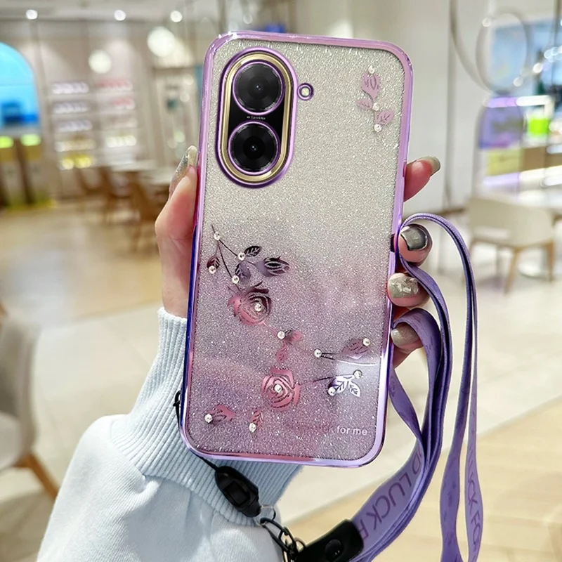 KADEM For Xiaomi Redmi A5 NFC (EU) (173.45mm) Case Flower Pattern TPU Gradient Phone Cover with Lanyards - Purple