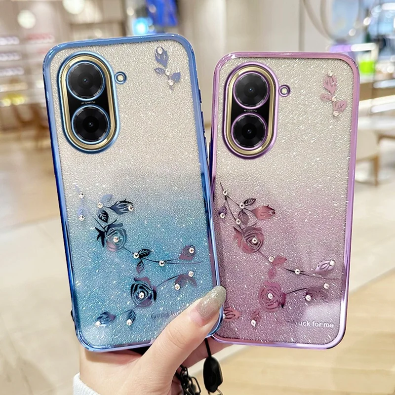 KADEM For Xiaomi Redmi A5 NFC (EU) (173.45mm) Case Flower Pattern TPU Gradient Phone Cover with Lanyards - Purple