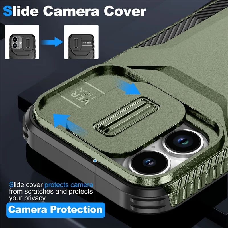 For iPhone 17 Case Camshield TPU + PC Phone Cover Non-Slip Side Edge - Green