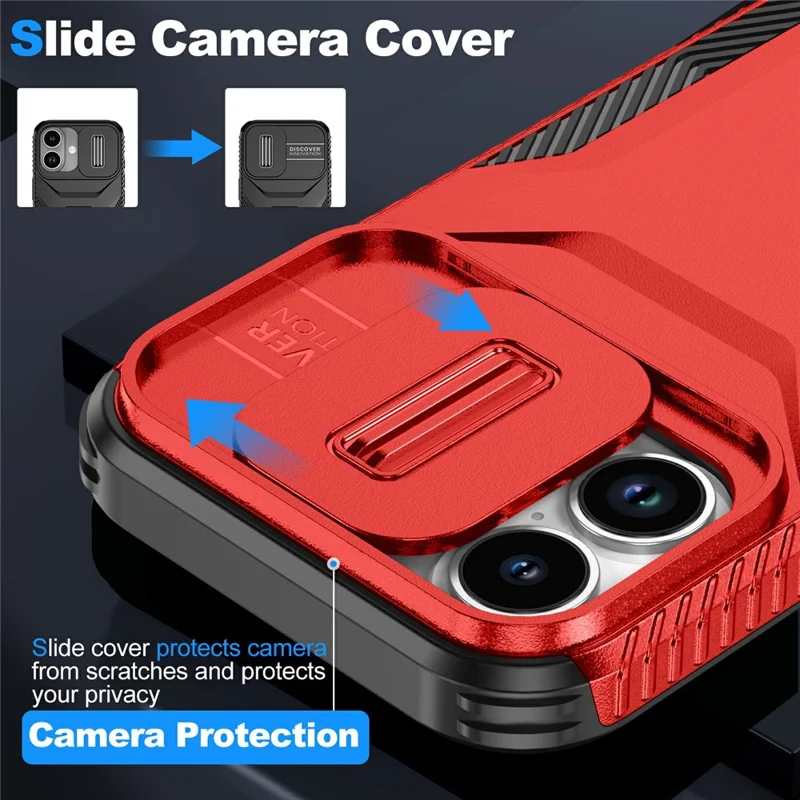 For iPhone 17 Case Camshield TPU + PC Phone Cover Non-Slip Side Edge - Red