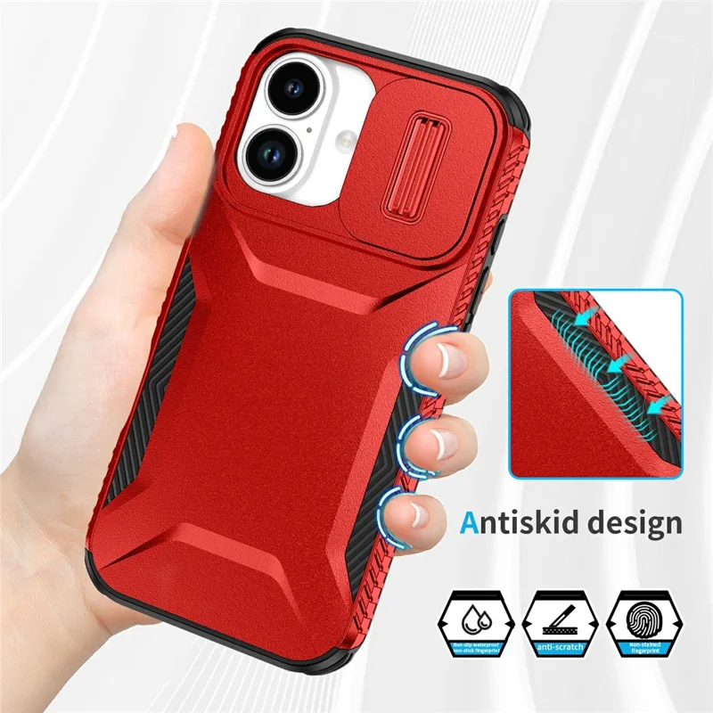 For iPhone 17 Case Camshield TPU + PC Phone Cover Non-Slip Side Edge - Red
