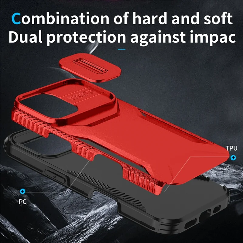 For iPhone 17 Case Camshield TPU + PC Phone Cover Non-Slip Side Edge - Red